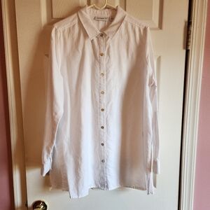 Susan Graver White Linen Blend Button Up Shirt